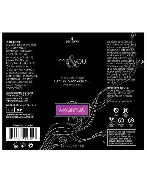 Me and You Pheromone Infused Luxury Massage Oil Pomegranate Fig Coconut Plumeria 42oz Me And You Couples Me and You Pheromone Infused Luxury Massage Oil Pomegranate Fig Coconut Plumeria 42oz Me And You Couples